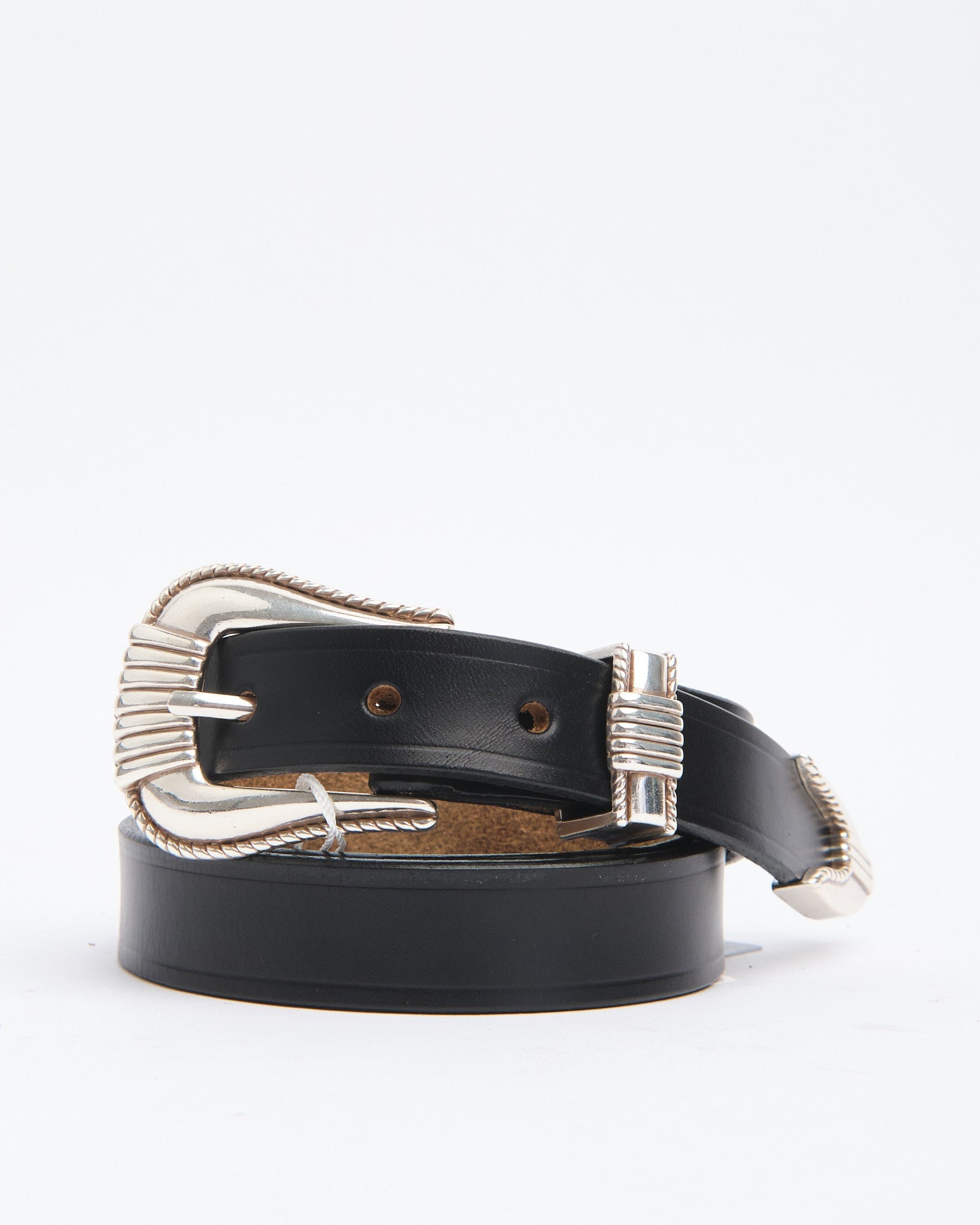 FN-BE-L006 3 Piece Chromexel Western Belt Black by Flat Head - Meadow