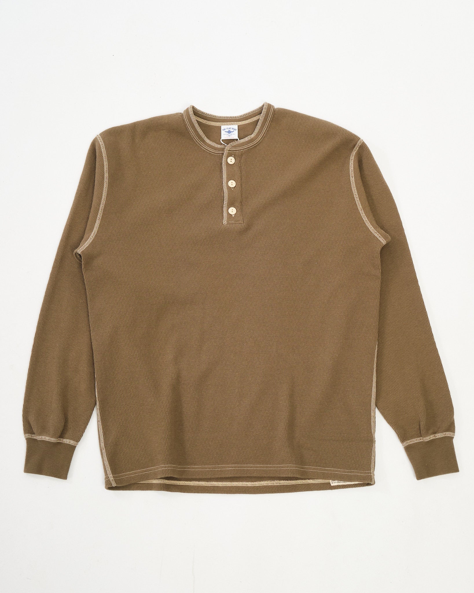 トップス blurhms Rpugh&Smooth Thermal Henley-neck FN-THLH-004 Henley Neck Olive by The Flat Head - Meadow