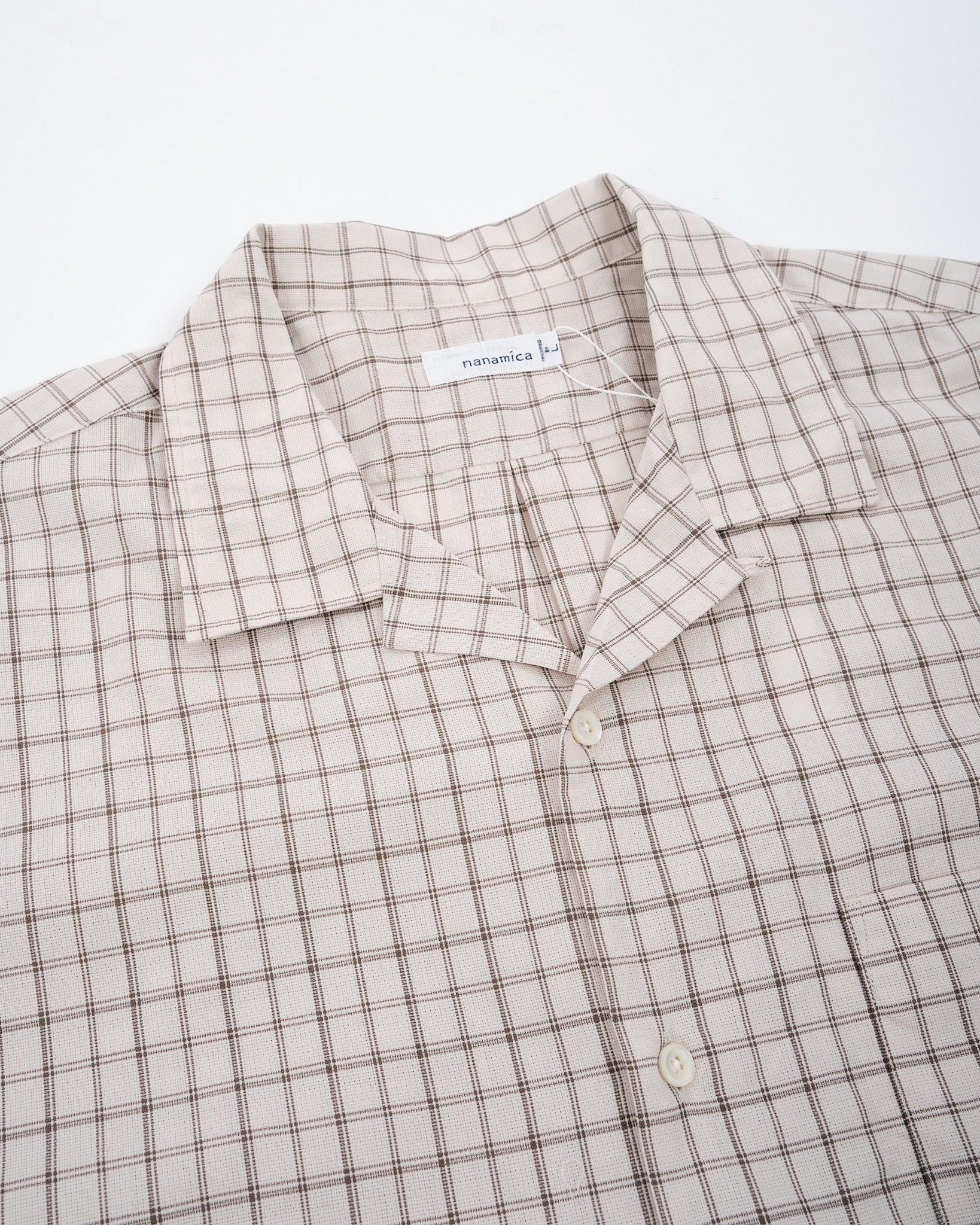 Open collar Panama Plaid S/S Shirt Beige - Meadow