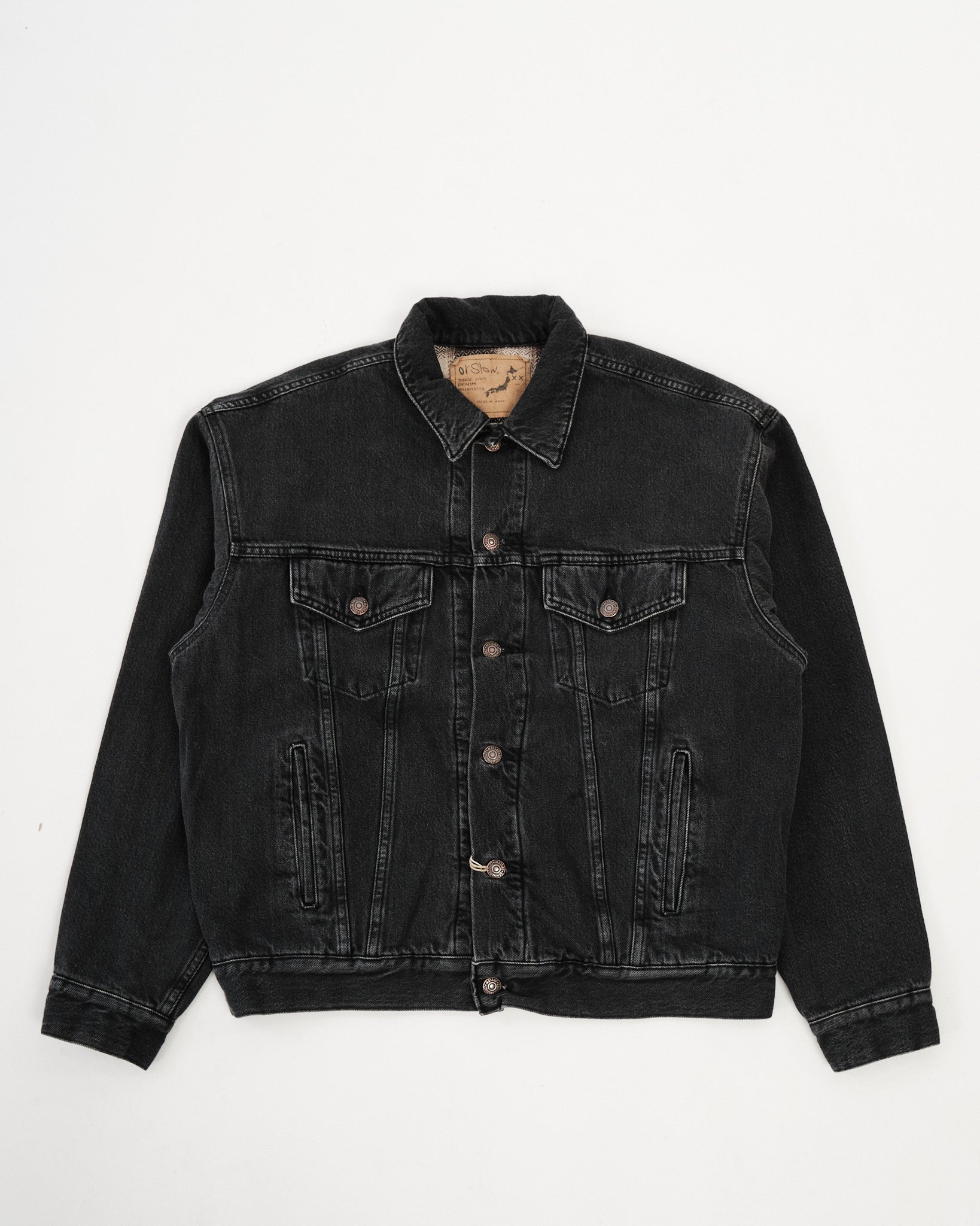 Organic Cotton Flannel Check Lining Black Denim Jacket by orSlow