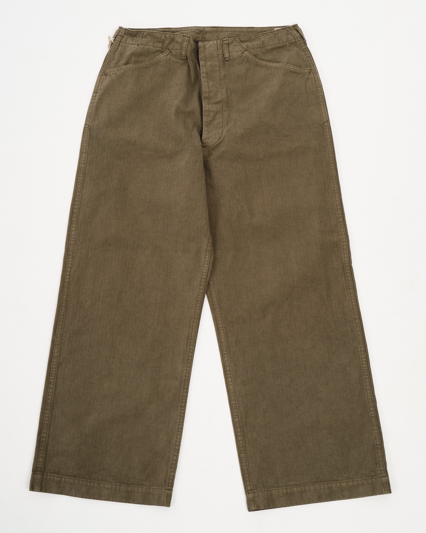 USMC Herringbone Wide Fit Utility Trousers Dark Olive by orSlow