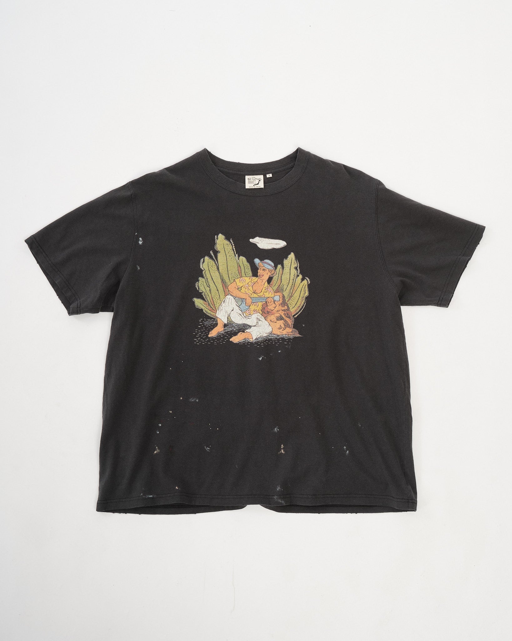 トップス 70s vintage Black Rayon Aloha Shirt fade Vintage Fade Hawaiian Graphic T-Shirt by orSlow - Meadow