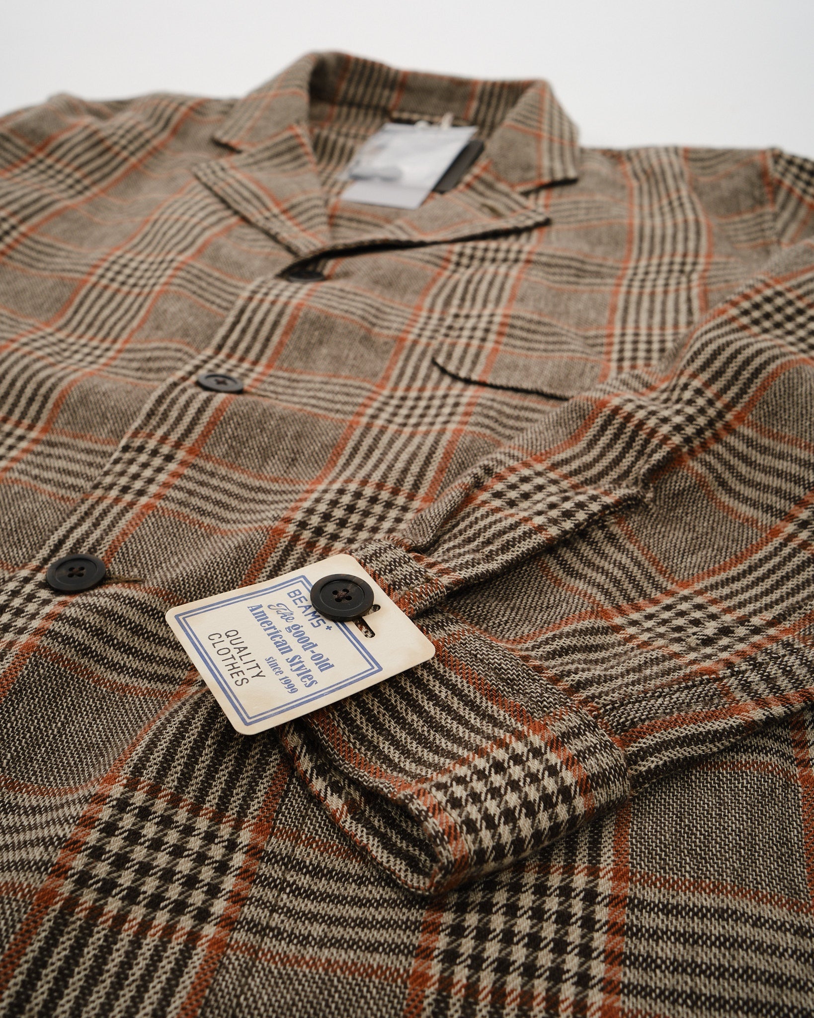 4B Cuffs Jacket Wool Linen Cotton Glen Plaid - Meadow