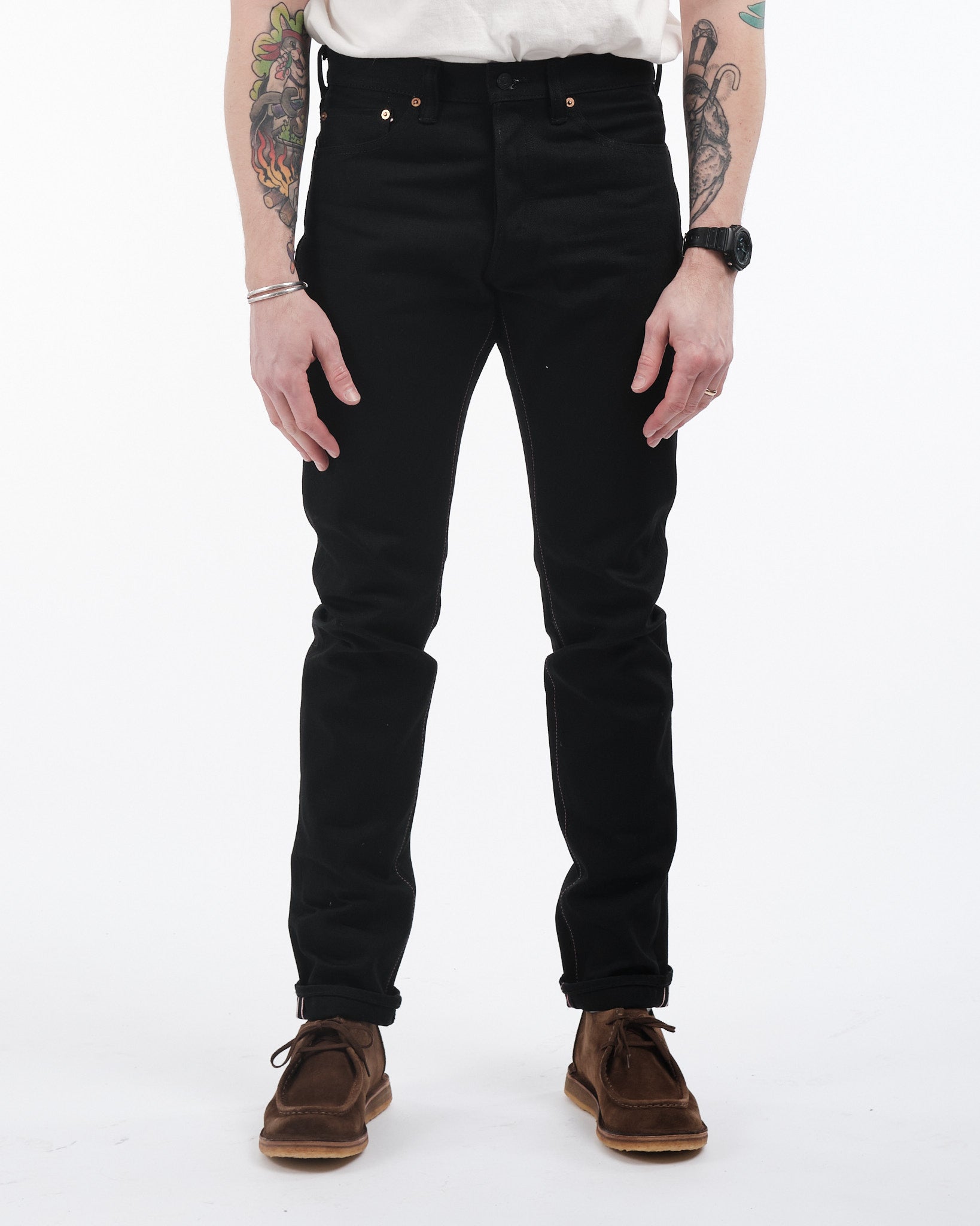 0405-B 15.7 oz Zimbabwe Cotton Black High Tapered Jeans - Meadow