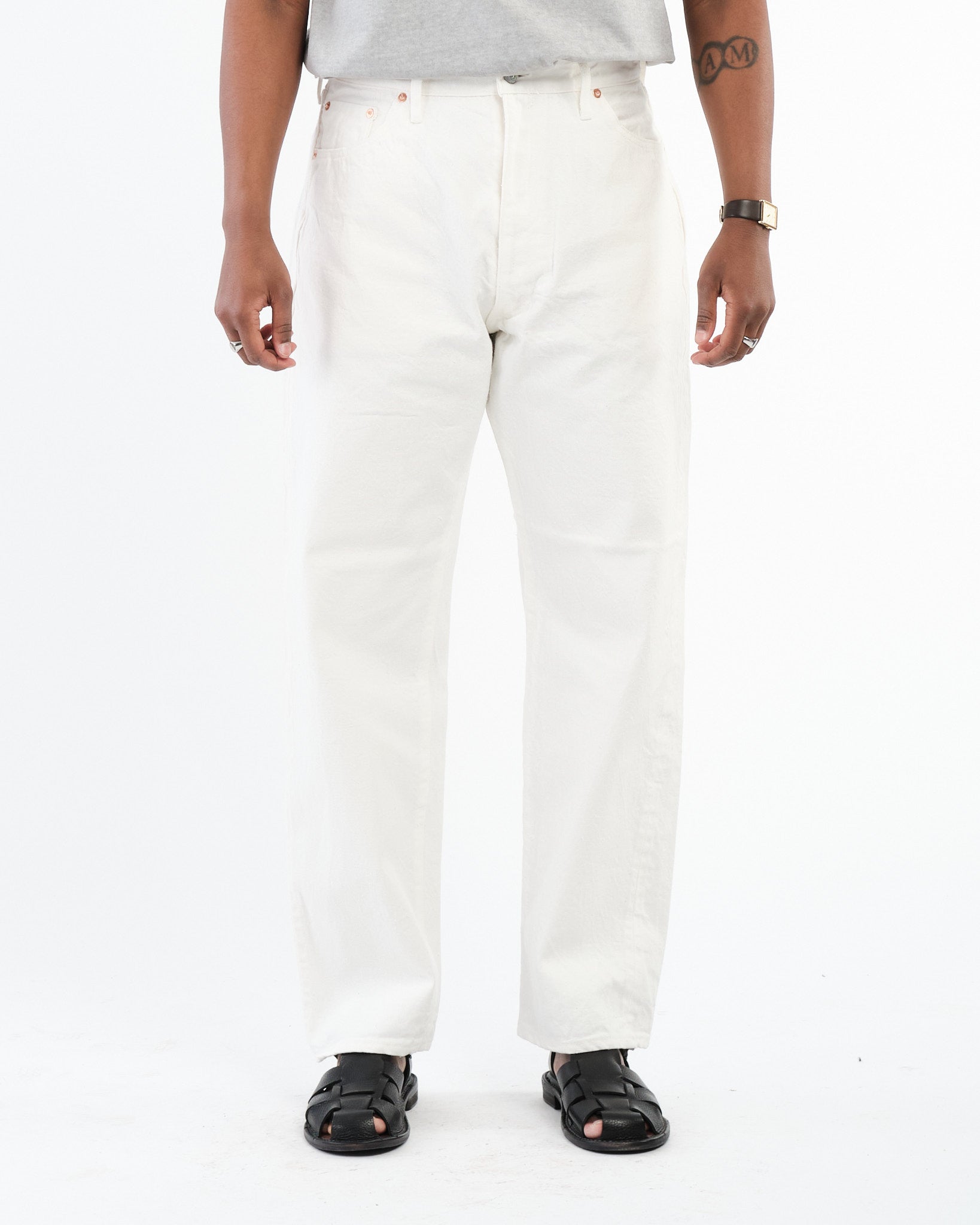 5P Zipper Front Denim Pants White One Wash by Kaptain Sunshine