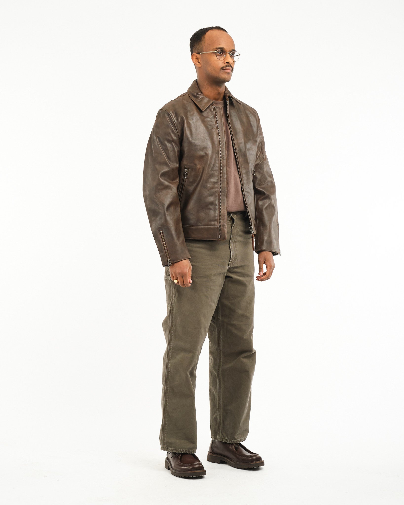 Nudie Jeans Co | Eddy Rider Leather Jacket Brown | Meadow
