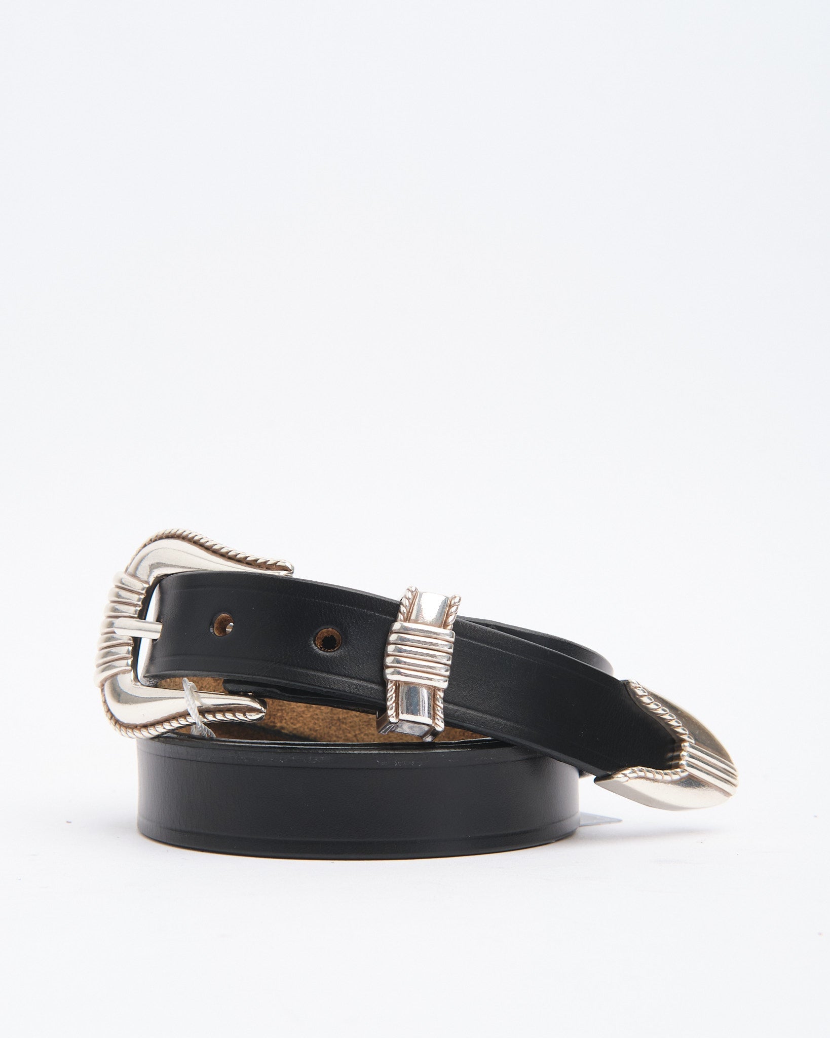 FN-BE-L006 3 Piece Chromexel Western Belt Black by Flat Head - Meadow