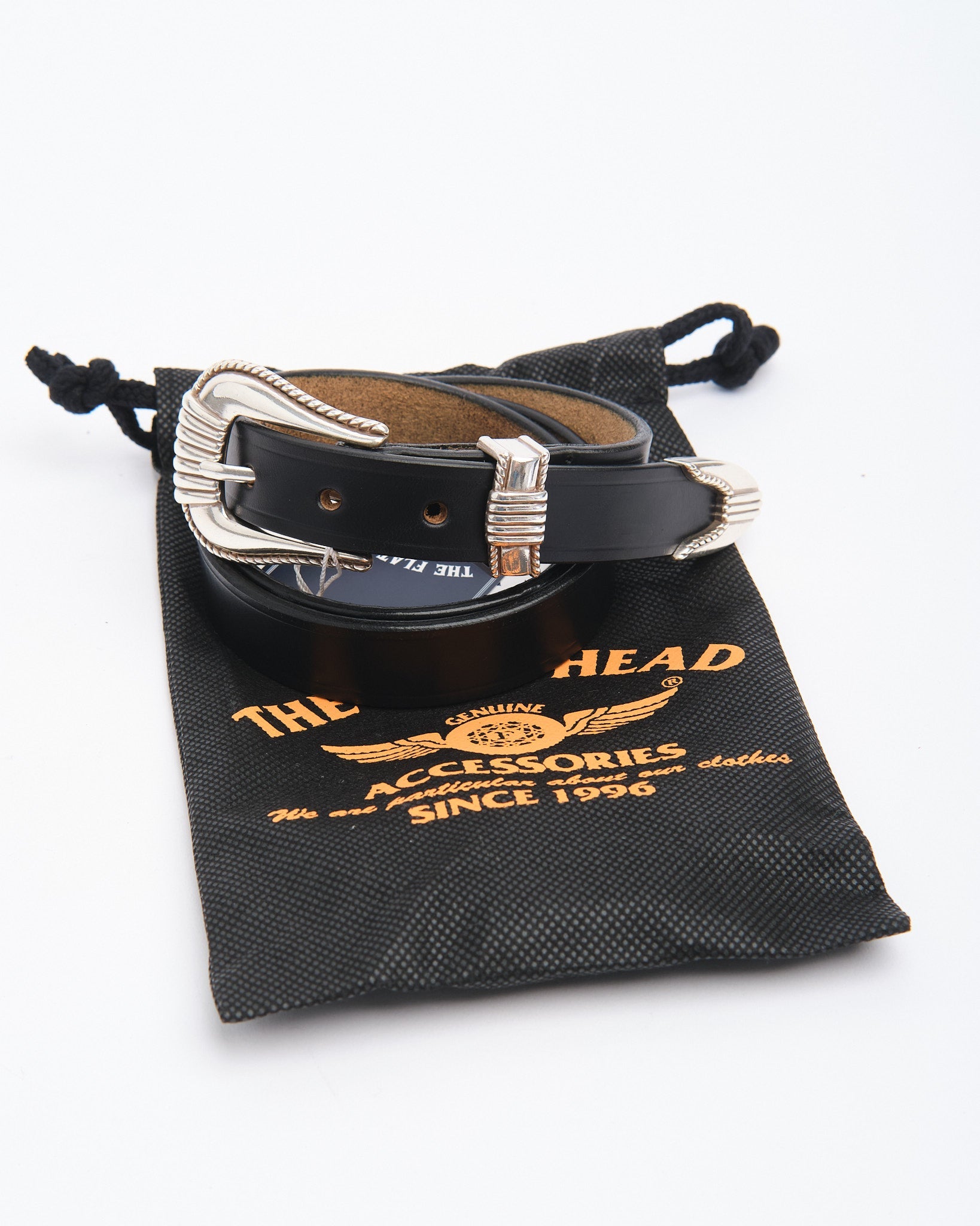 FN-BE-L006 3 Piece Chromexel Western Belt Black by Flat Head - Meadow