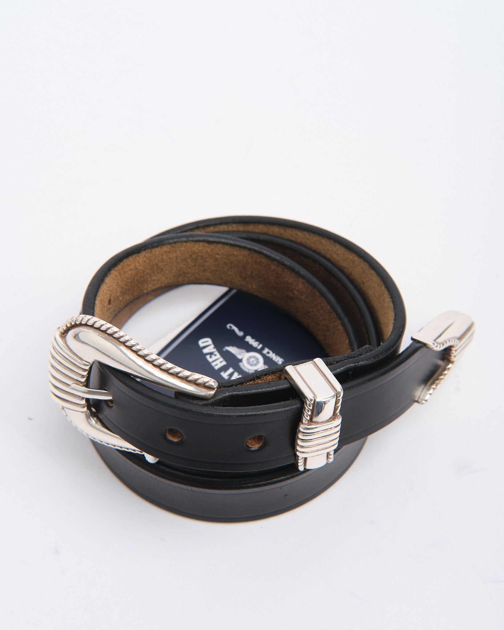 FN-BE-L006 3 Piece Chromexel Western Belt Black by Flat Head - Meadow