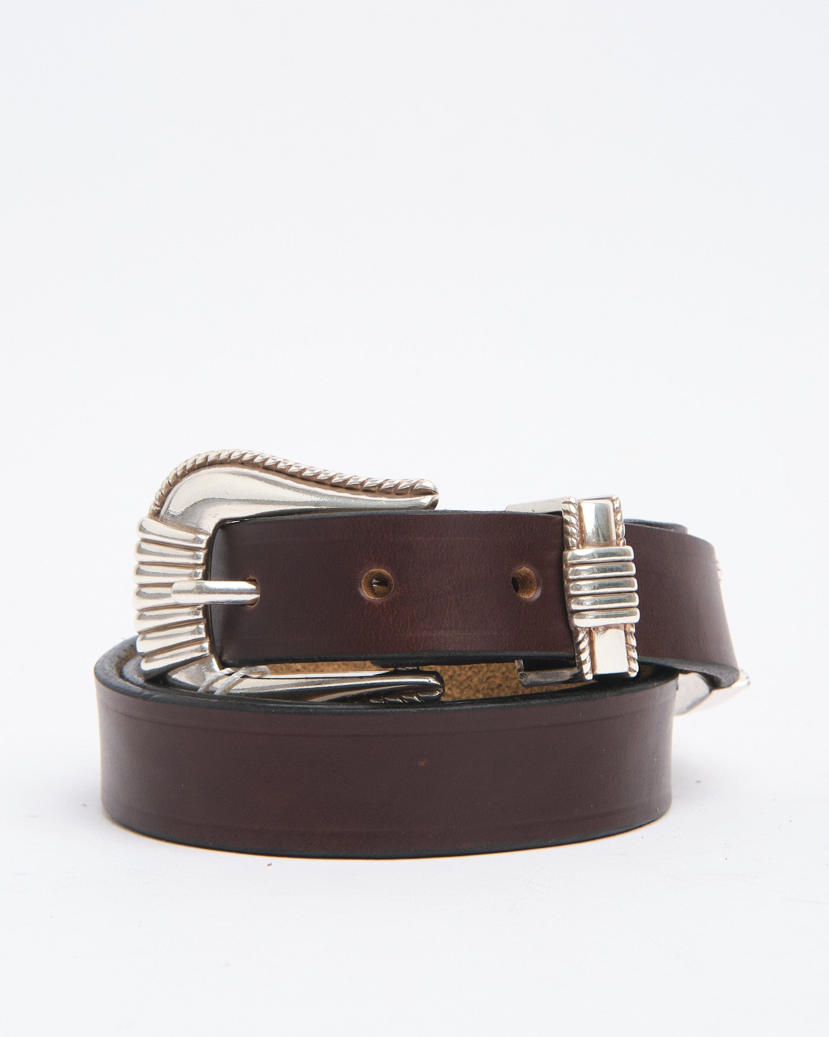 FN-BE-L006 3 Piece Chromexel Western Belt Brown by The Flat Head