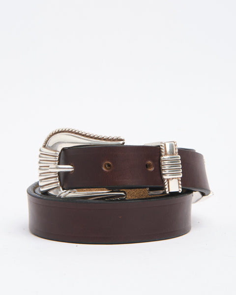 FN-BE-L006 3 Piece Chromexel Western Belt Brown by Flat Head - Meadow