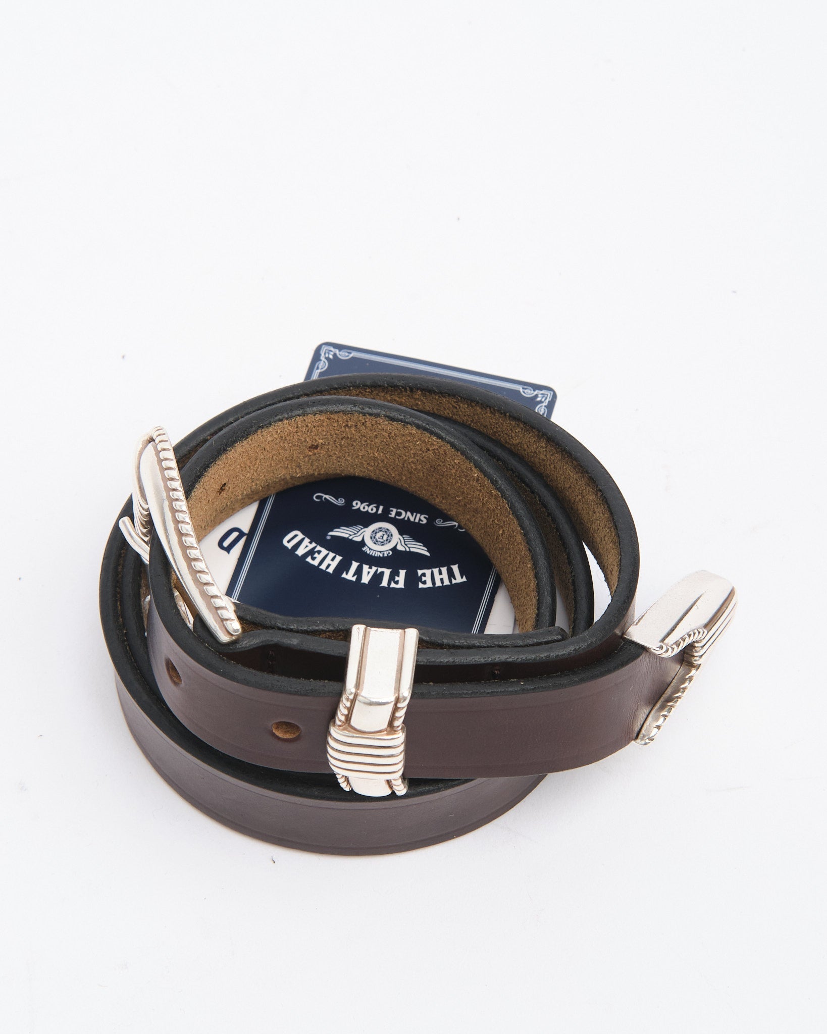 FN-BE-L006 3 Piece Chromexel Western Belt Brown by The Flat Head