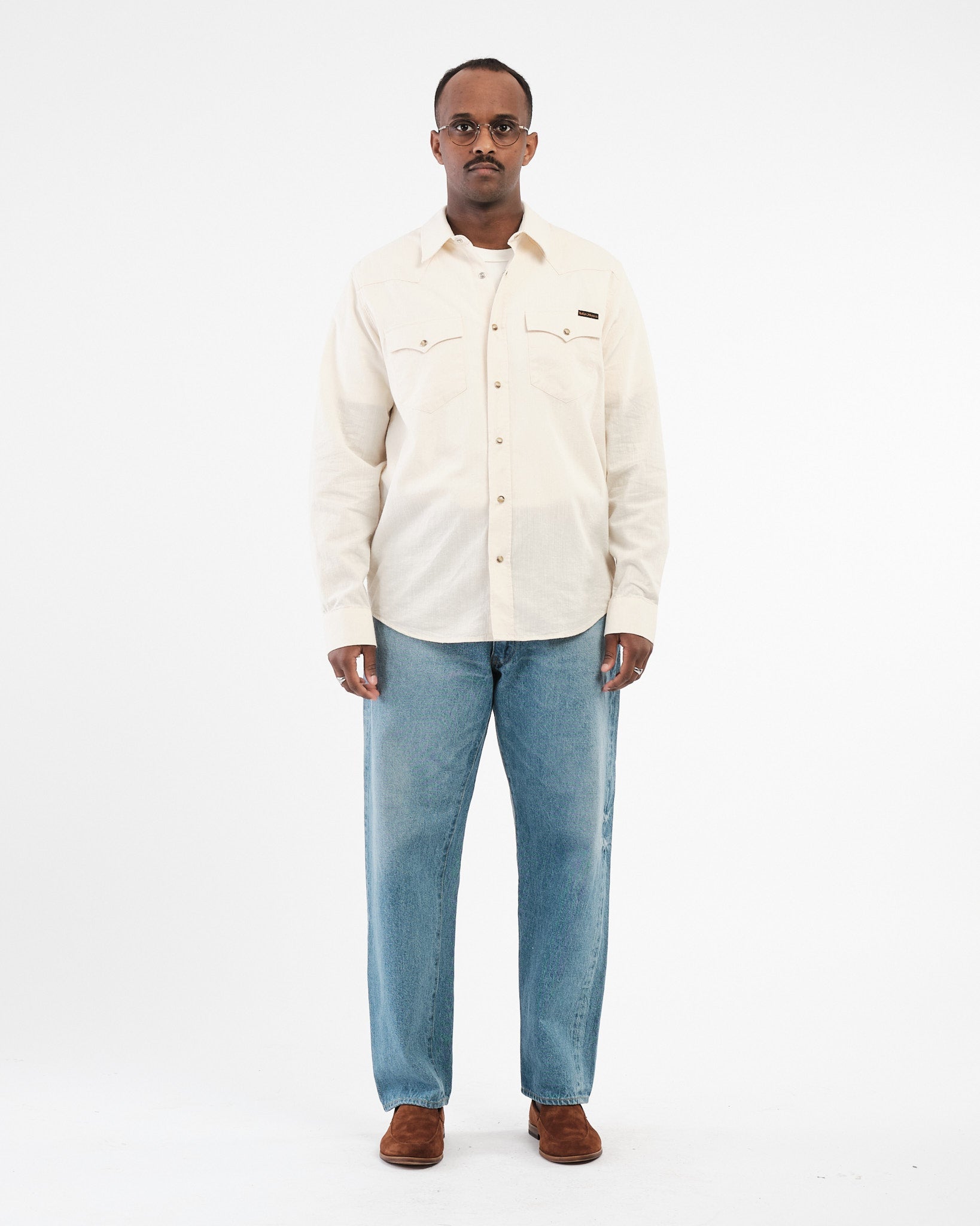 George Chambray Western Shirt Ecru by Nudie Jeans Co George Chambray Western Shirt Ecru by Nudie Jeans Co