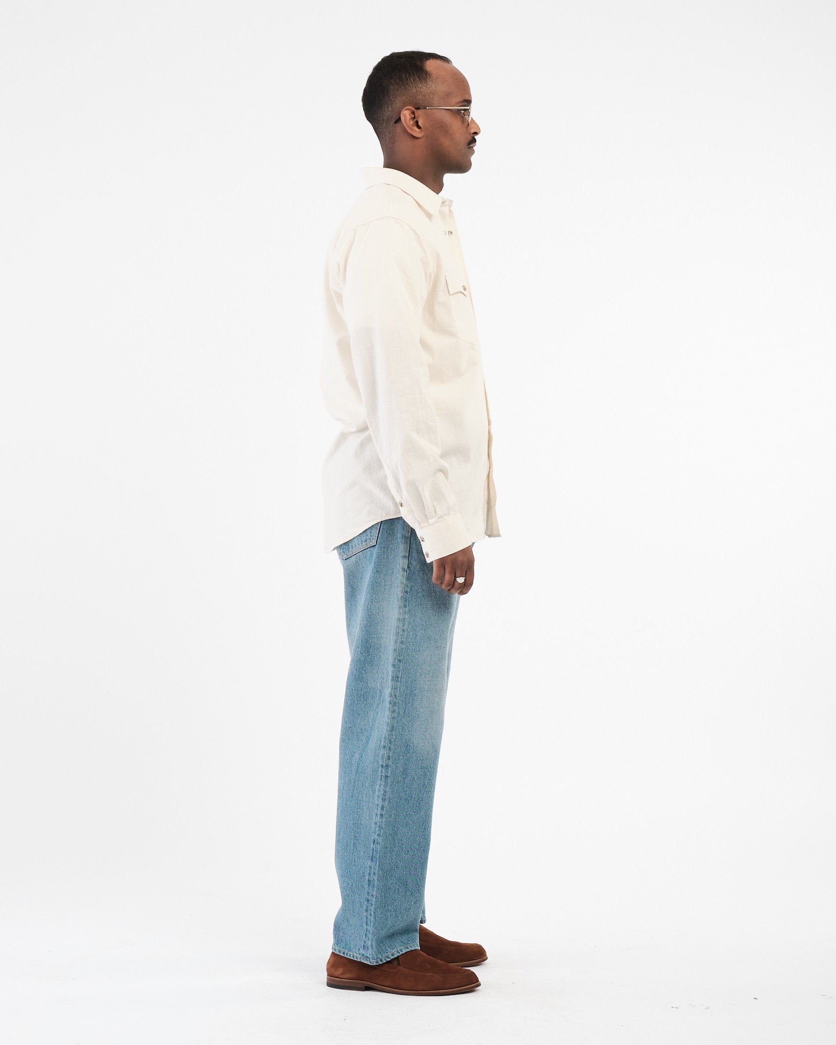 George Chambray Western Shirt Ecru by Nudie Jeans Co George Chambray Western Shirt Ecru by Nudie Jeans Co