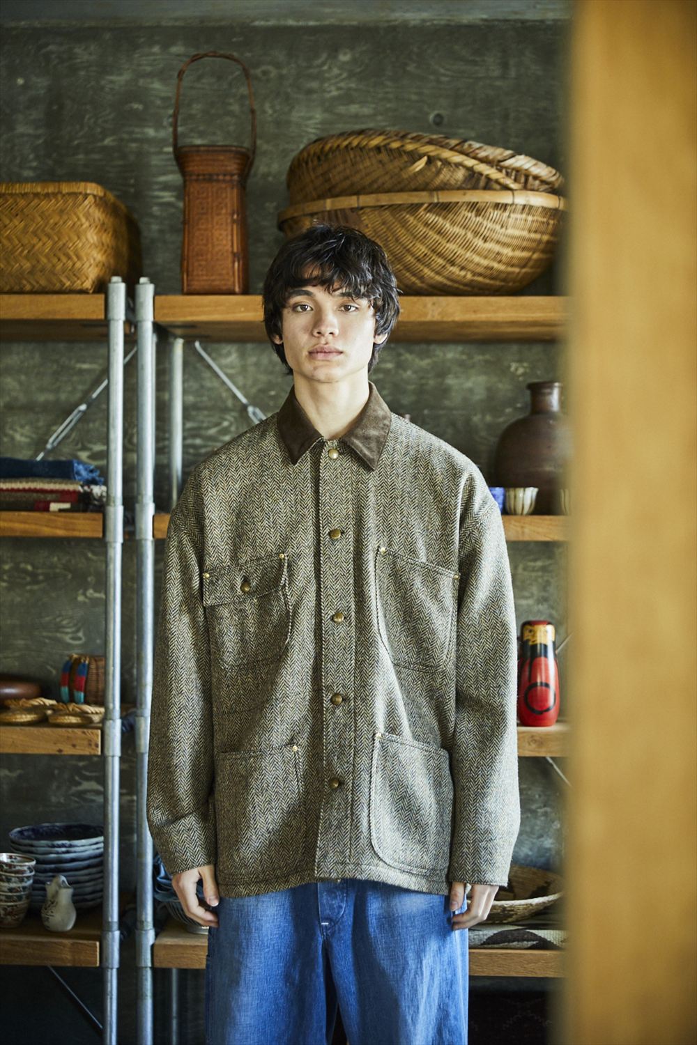 Harris Tweed Relax Fit Coverall Khaki by orSlow - Meadow