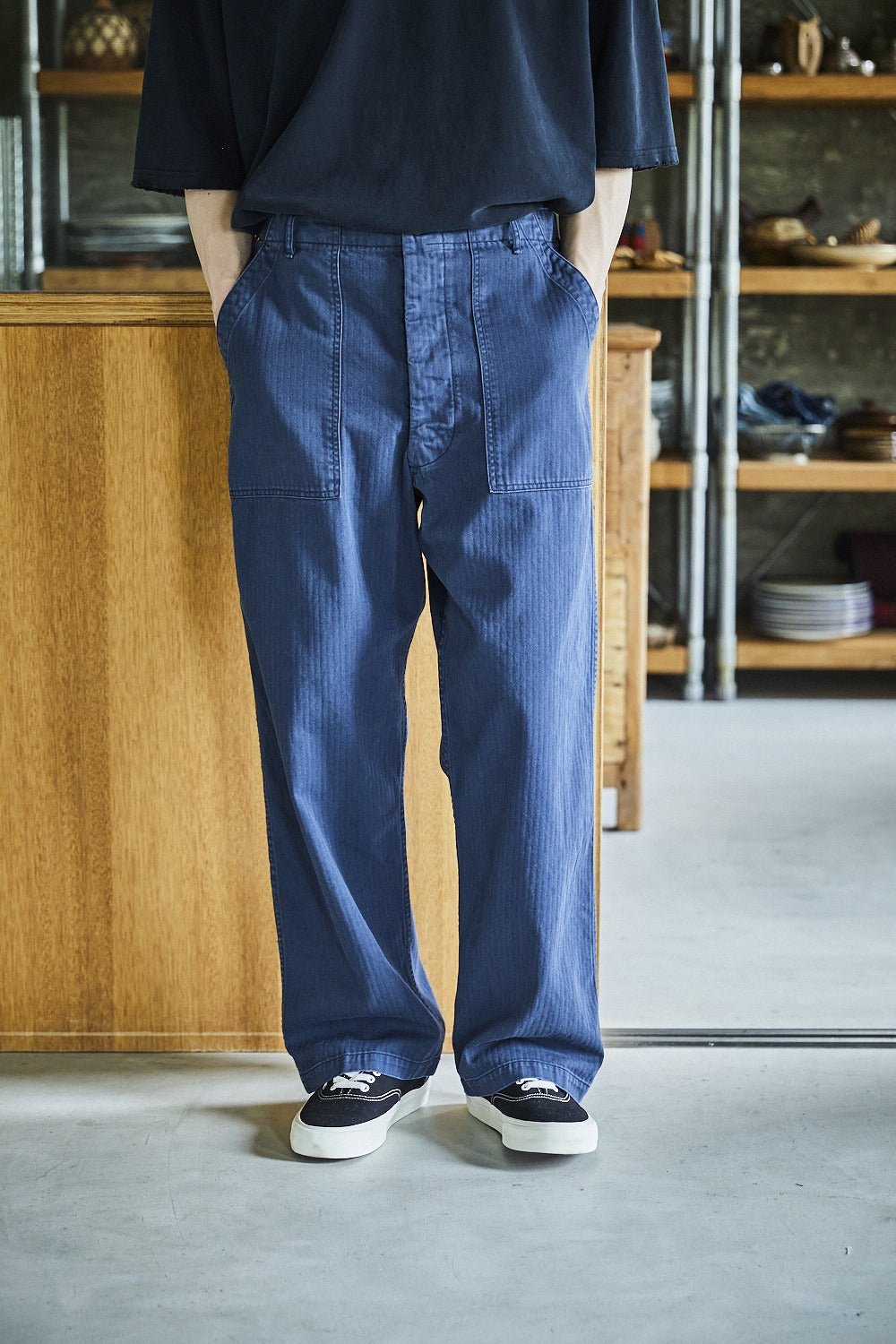 Herringbone Twill Summer Fatigue Pants Navy by orSlow ▶️ Meadow