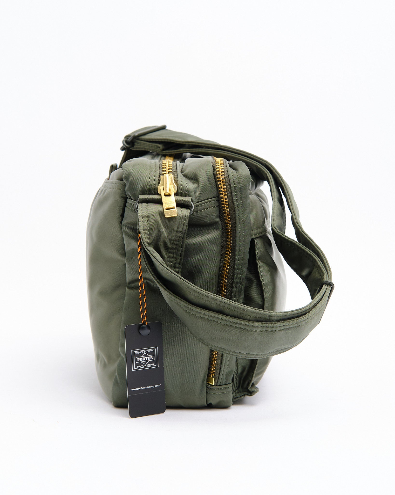 New Tanker Sling Bag W Zip (L) Sage Green by Porter by Yoshida