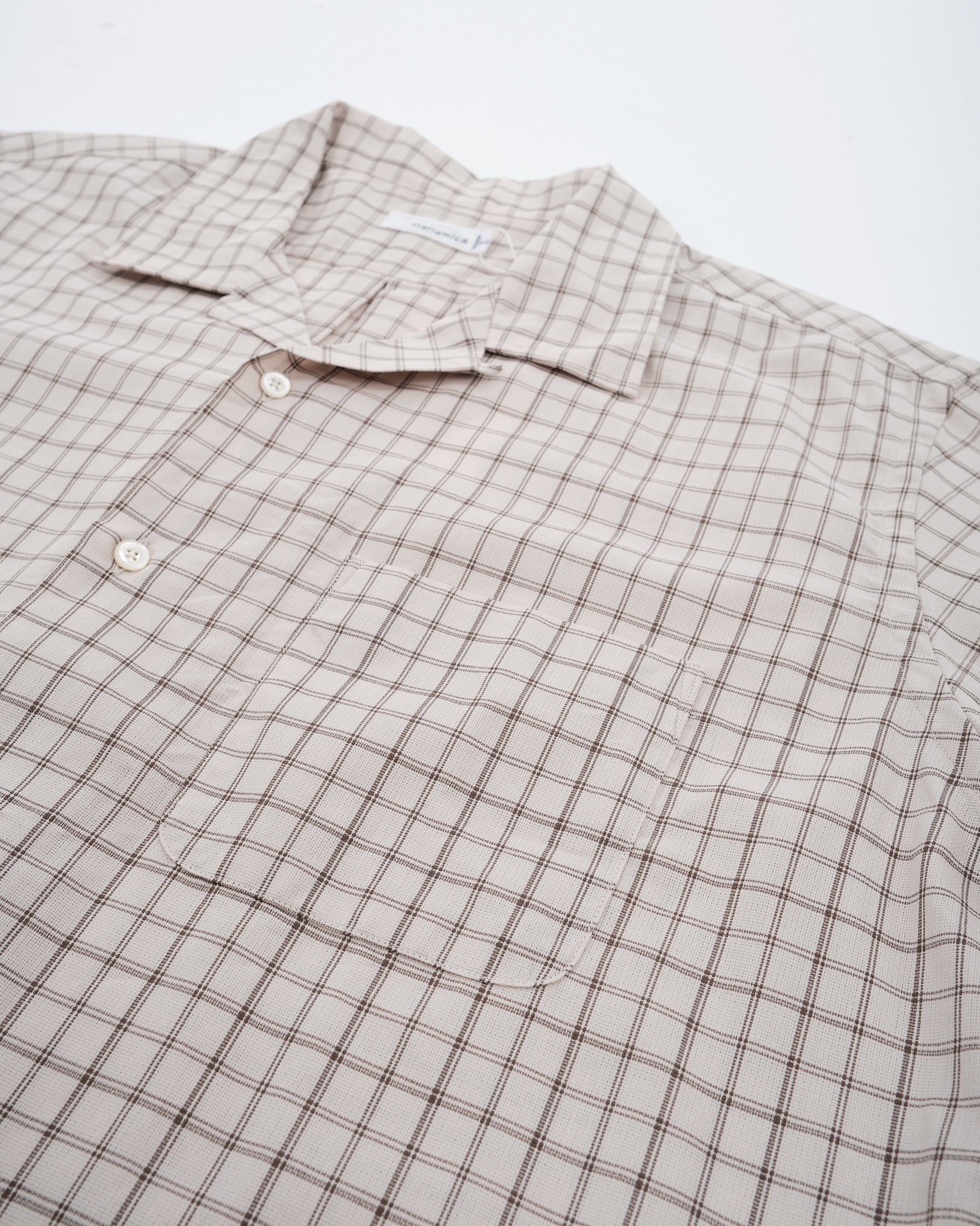 Open collar Panama Plaid S/S Shirt Beige - Meadow