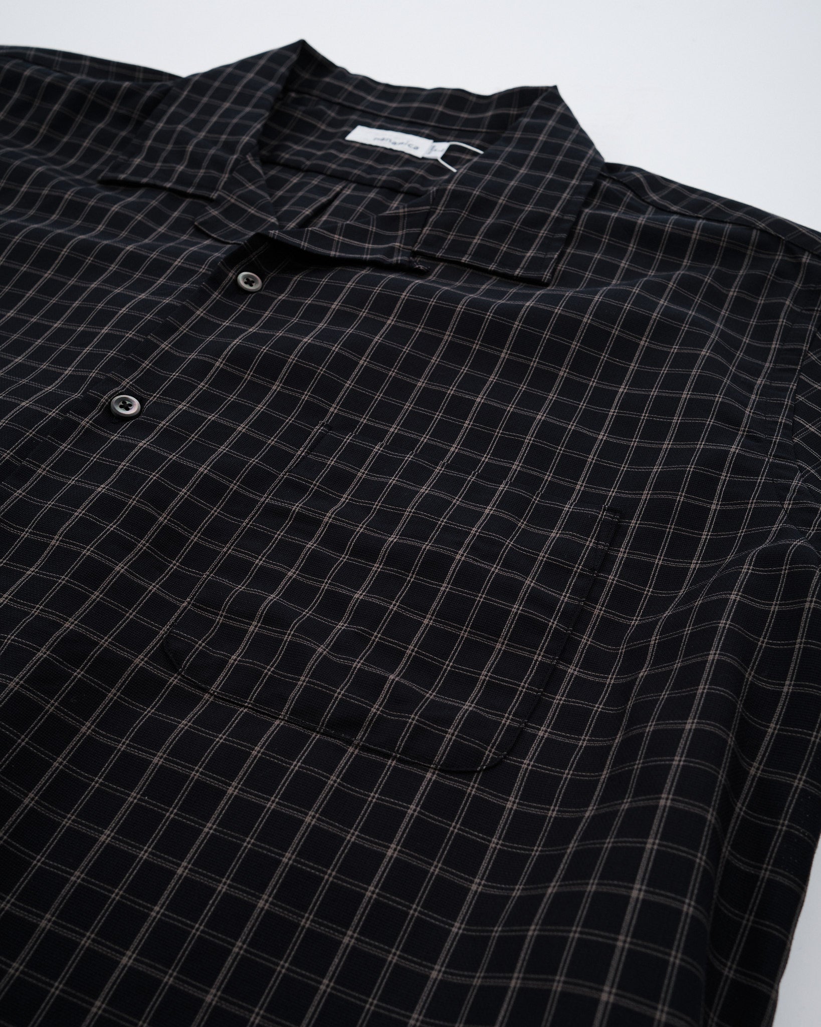 Open collar Panama Plaid S/S Shirt Navy by Nanamica - Meadow