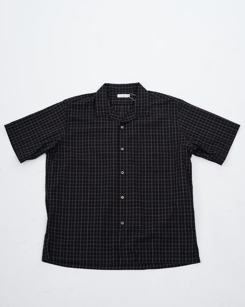Open collar Panama Plaid S/S Shirt Navy by Nanamica - Meadow