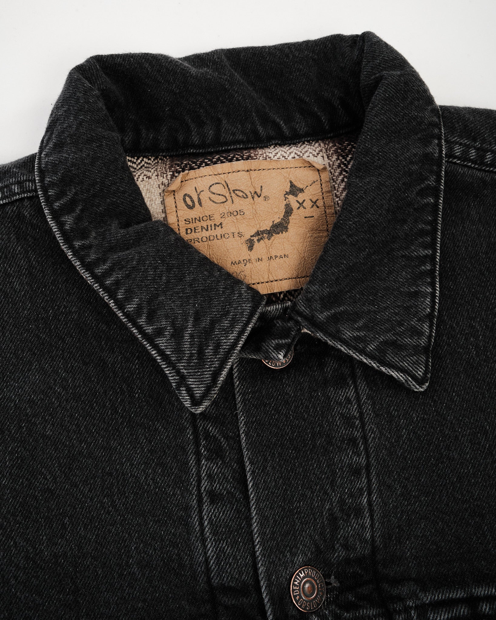 Organic Cotton Flannel Check Lining Black Denim Jacket by orSlow