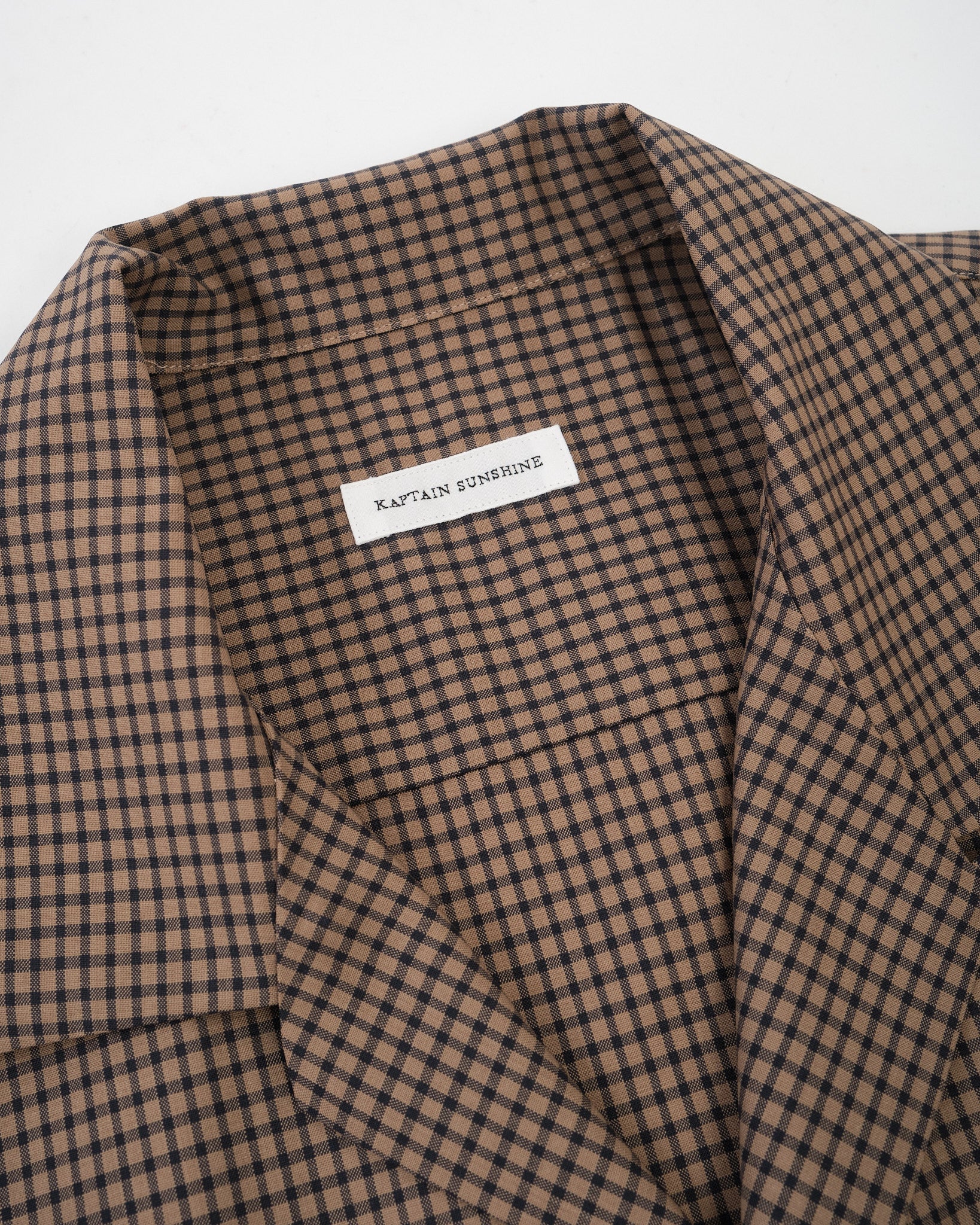 KAPTAIN SUNSHINE | Wool Open Collar SS Shirt Khaki | MEADOW