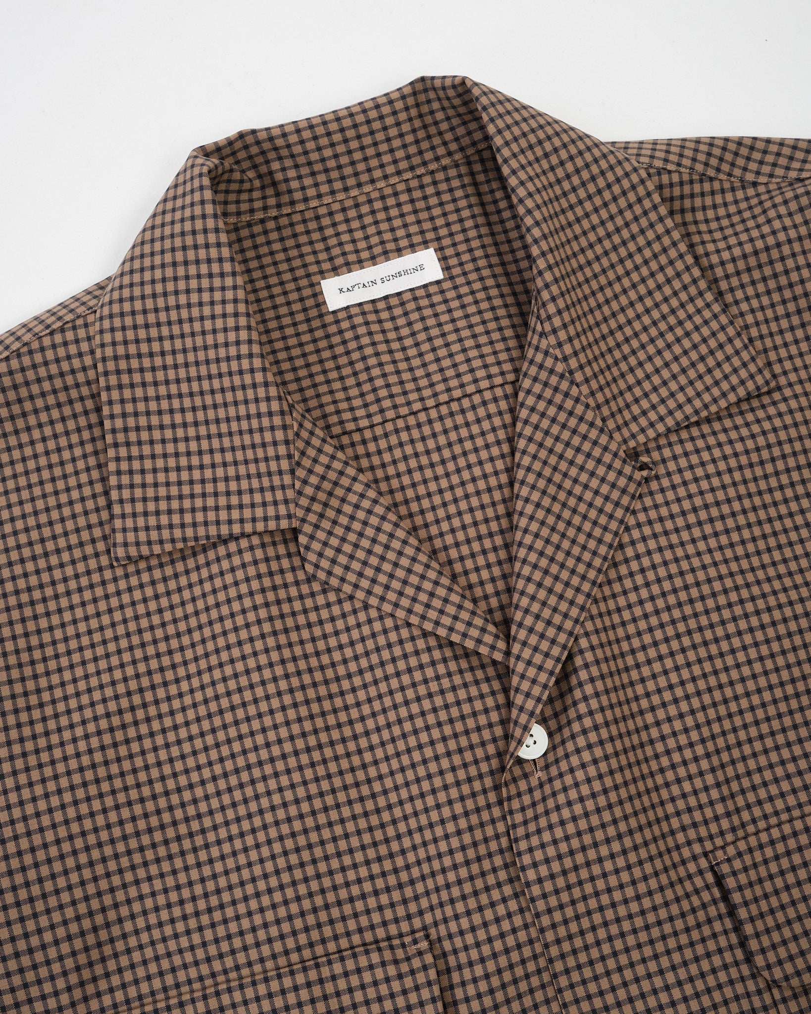 KAPTAIN SUNSHINE | Wool Open Collar SS Shirt Khaki | MEADOW