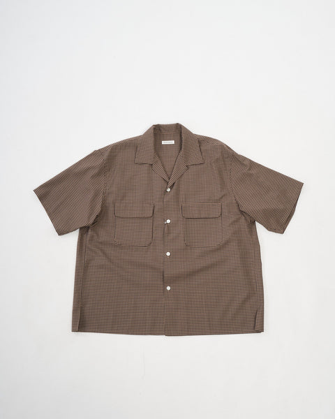 KAPTAIN SUNSHINE | Wool Open Collar SS Shirt Khaki | MEADOW