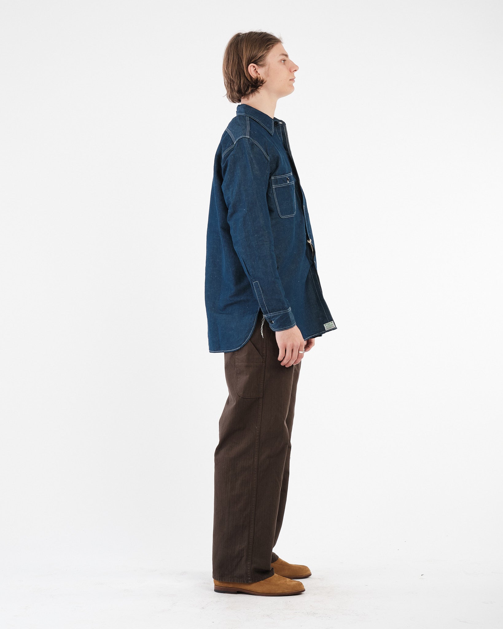 SUPIMA 100/2 Linen Dungaree Work Shirt by orSlow - Meadow