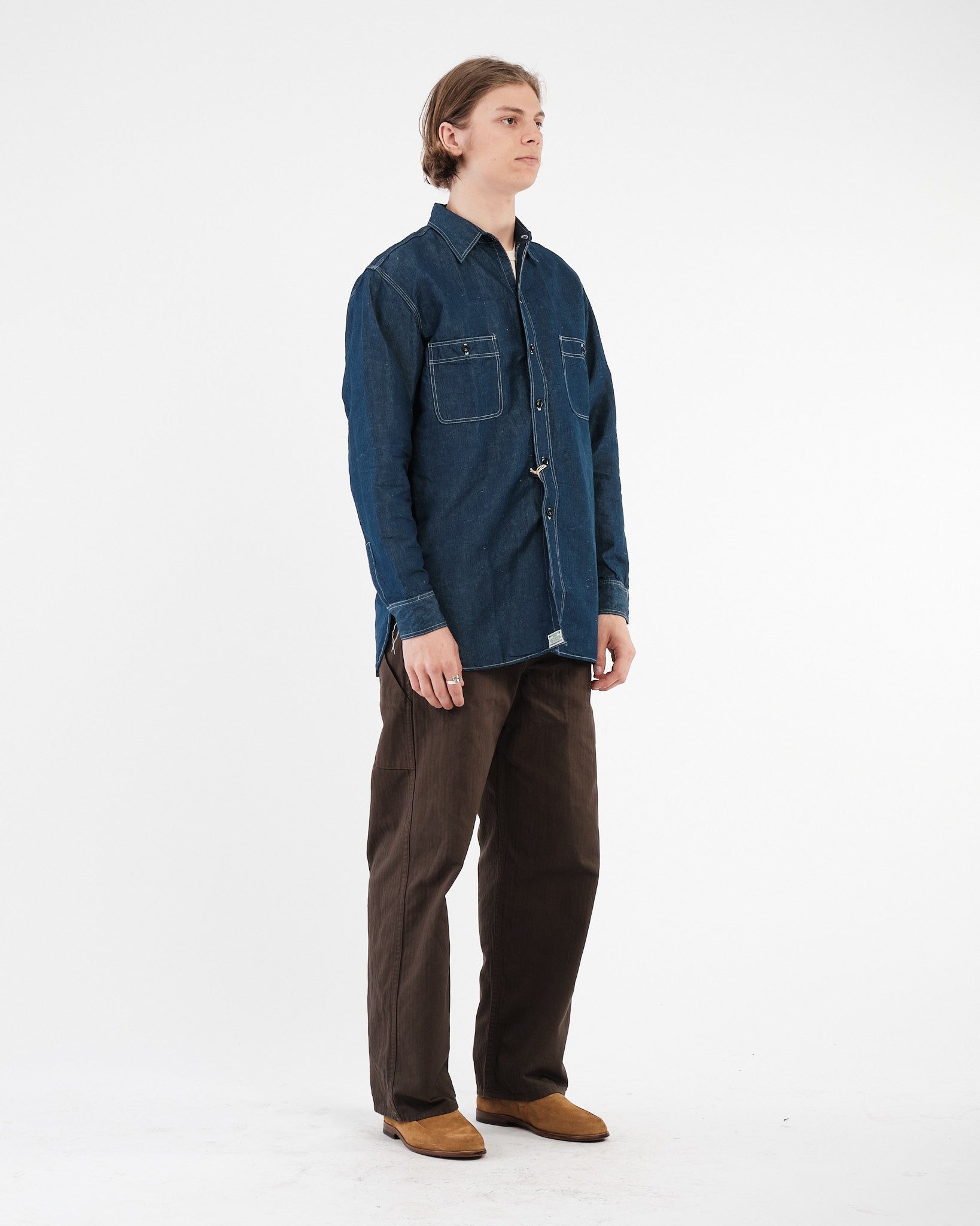 SUPIMA 100/2 Linen Dungaree Work Shirt by orSlow - Meadow