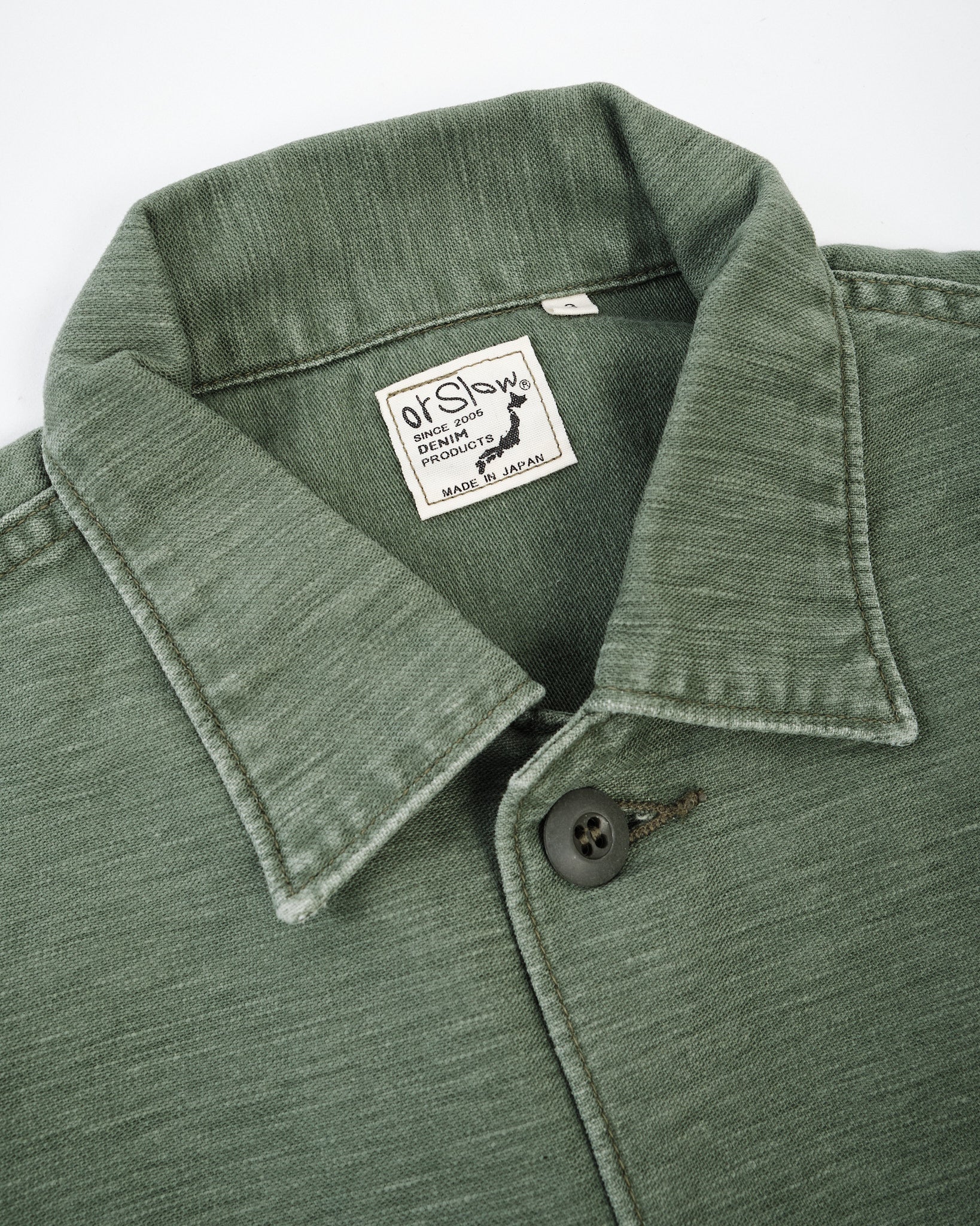 US Army Fatigue Shirt Green Used Wash by orSlow - Meadow