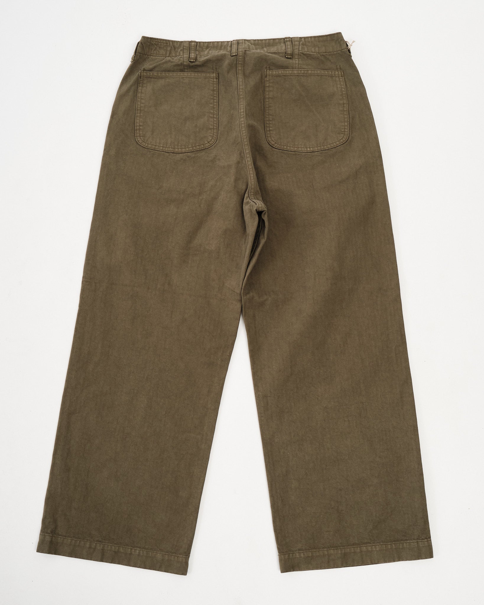 USMC Herringbone Wide Fit Utility Trousers Dark Olive by orSlow