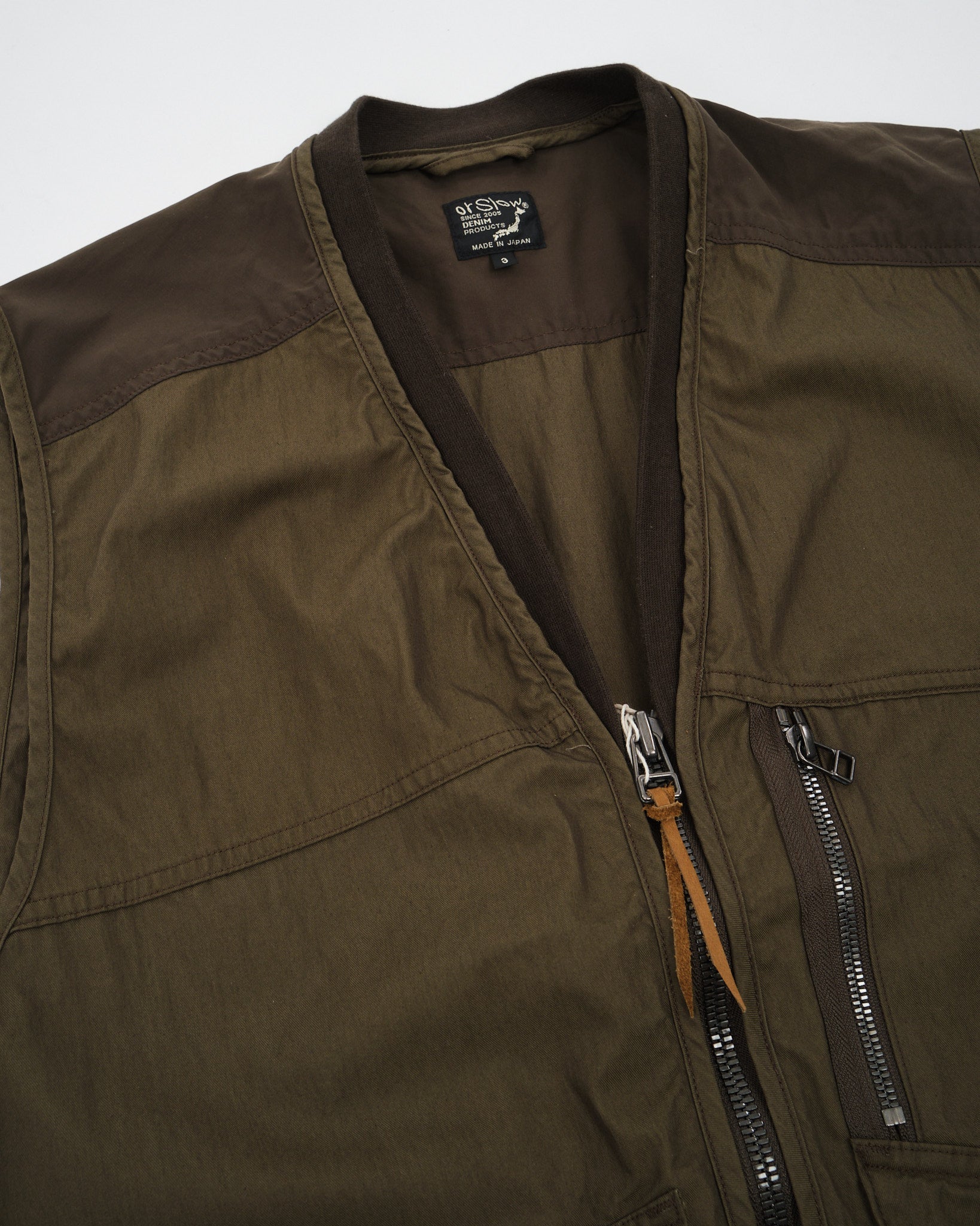 Cotton Nylon Utility Vest Army Green by orSlow - Meadow