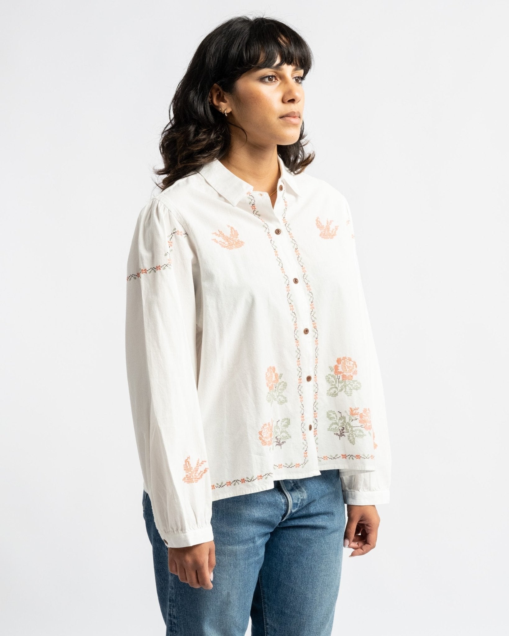 Edith Cross Stitch Blouse Off White - Meadow