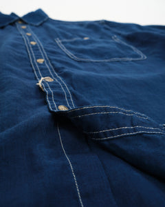 INDIGO LINEN LOOSE FIT SHORT SLEEVE SHIRT INDIGO from orSlow - photo №5. New Shirts at meadowweb.com