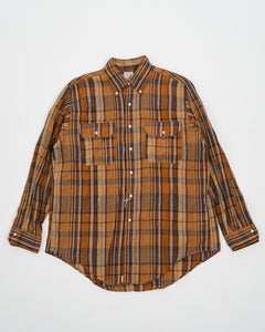 LINEN BUTTON DOWN SAFARI SHIRT ORANGE CHECK from orSlow - photo №1. New Shirts at meadowweb.com