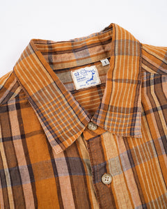 LINEN LOOSE FIT SHORT SLEEVE SHIRT ORANGE CHECK from orSlow - photo №2. New Shirts at meadowweb.com