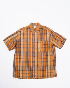 LINEN LOOSE FIT SHORT SLEEVE SHIRT ORANGE CHECK from orSlow - photo №1. New Shirts at meadowweb.com