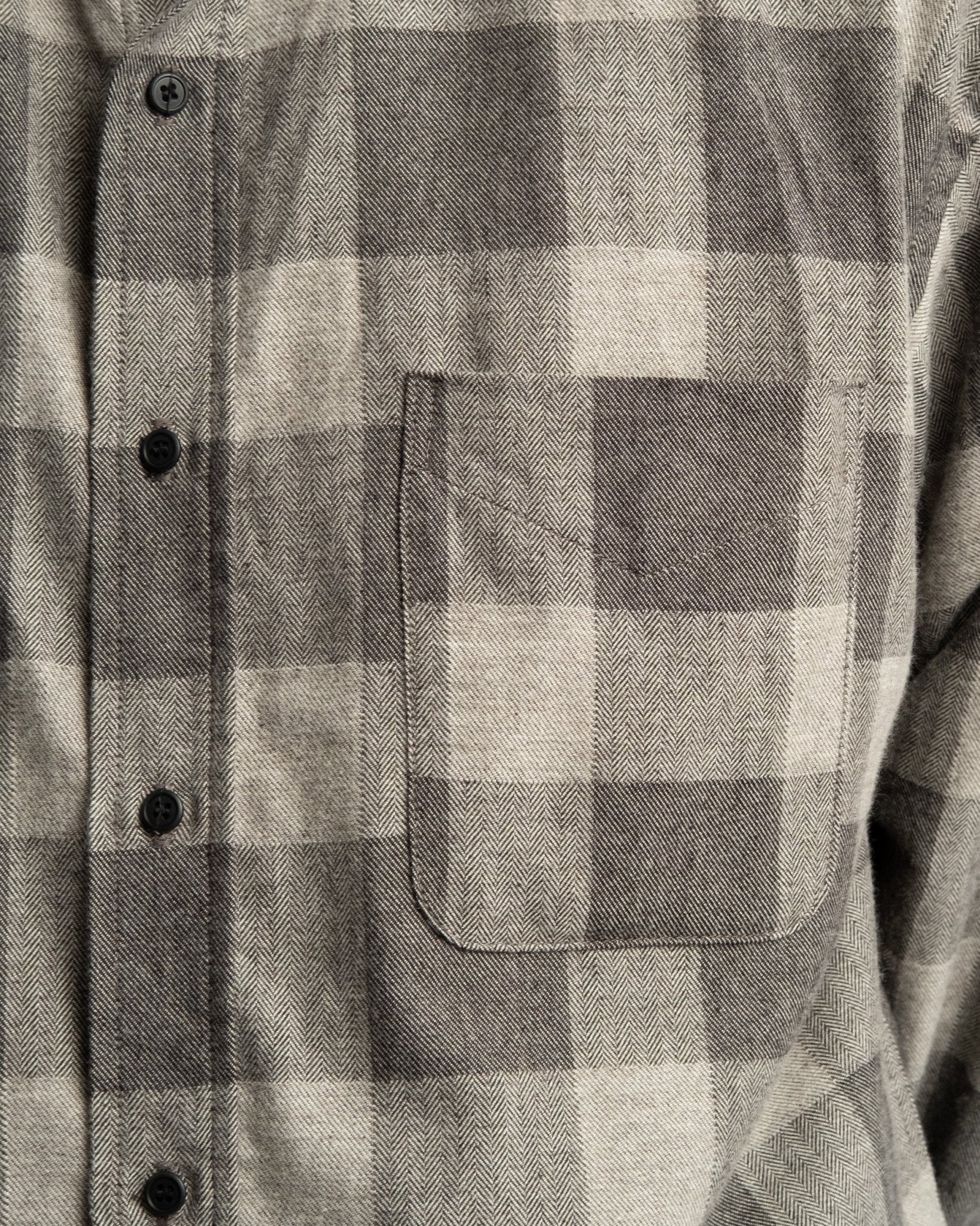 Loose Fit Stand Collar Shirt Grey Check 160 by orSlow - Meadow