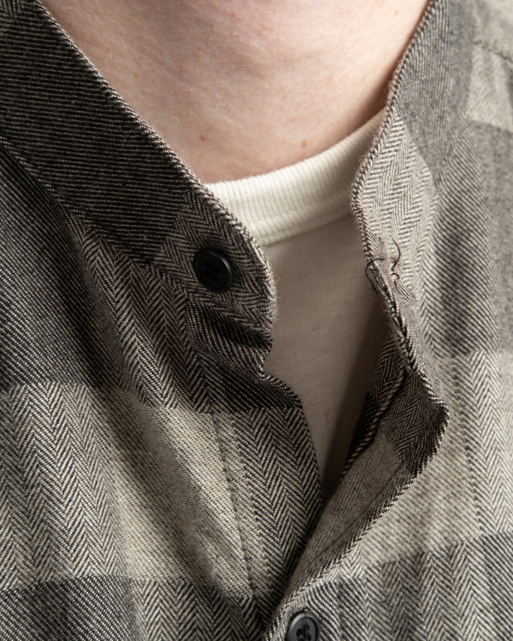 Loose Fit Stand Collar Shirt Grey Check 160 by orSlow - Meadow