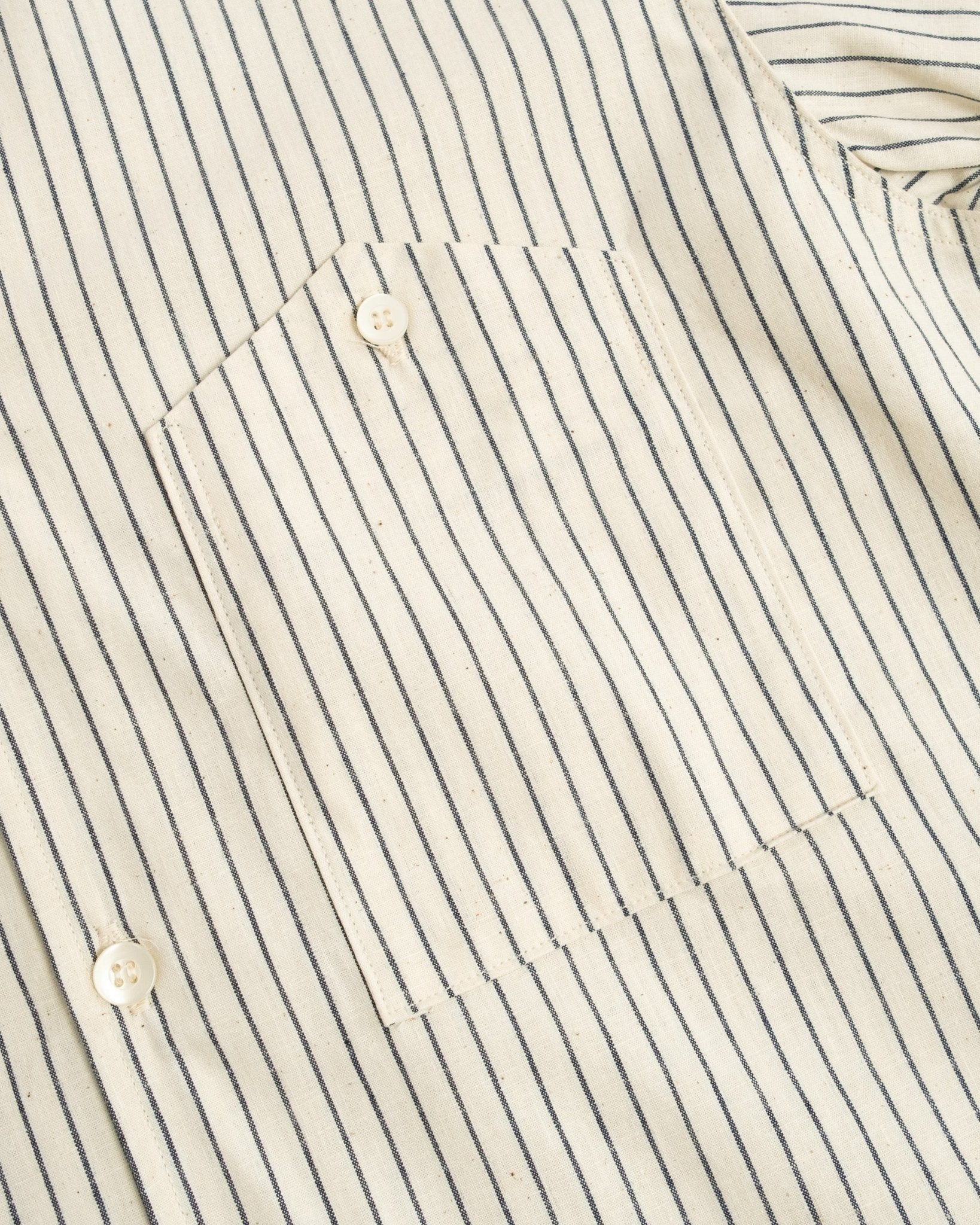 S/S Open Collar Shirt Ecru Stripe - Meadow