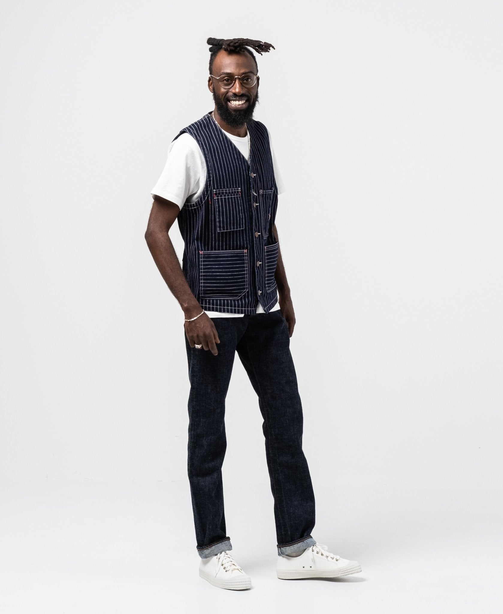 トップス TCB jeans TCB TABBYS VEST BLUE WABASH Tabbys Vest Blue Wabash by TCB ▶️ Meadow Store