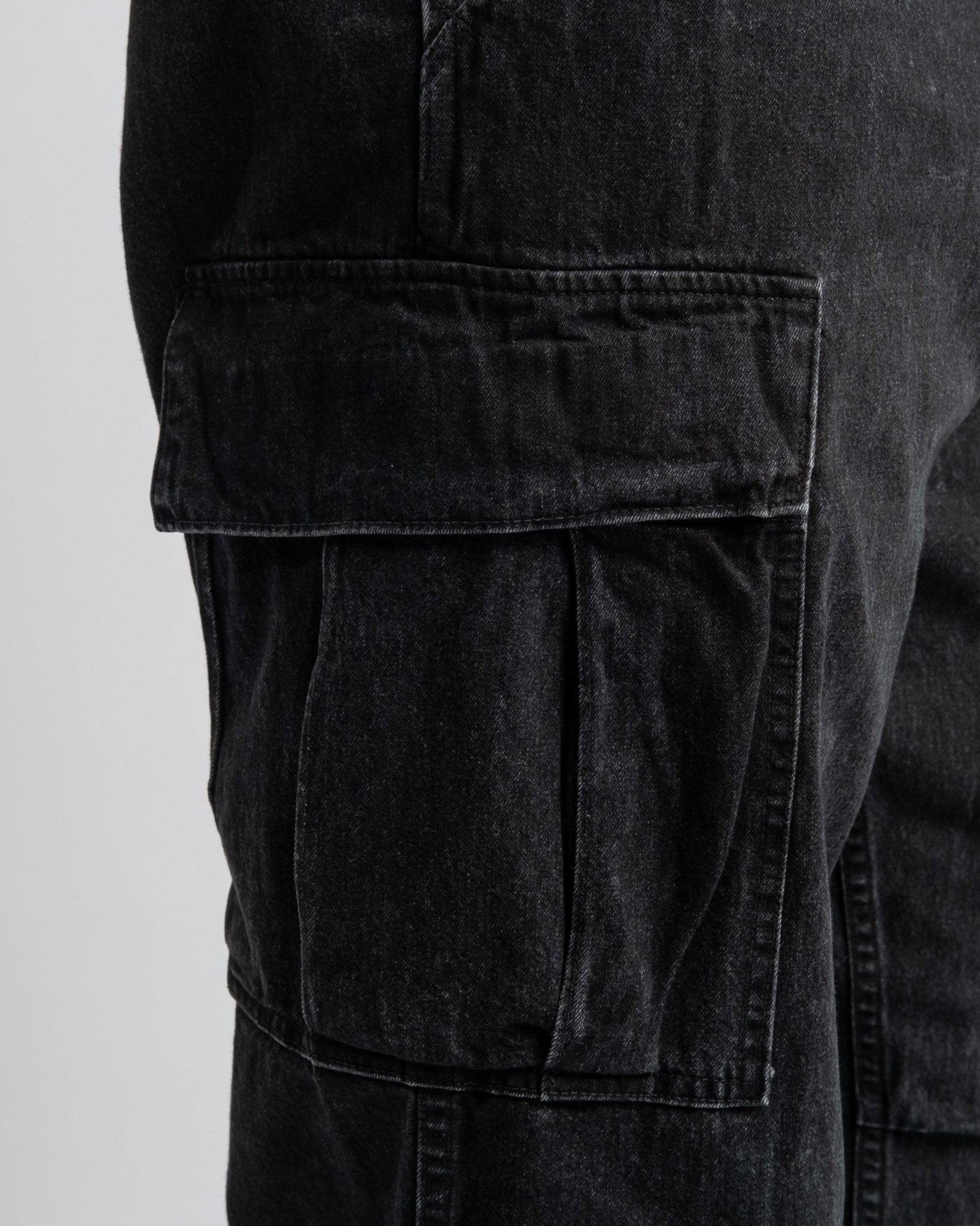 US Army Vintage Fit 6 Pockets Black Denim Stone Cargo Pants D61S - Meadow