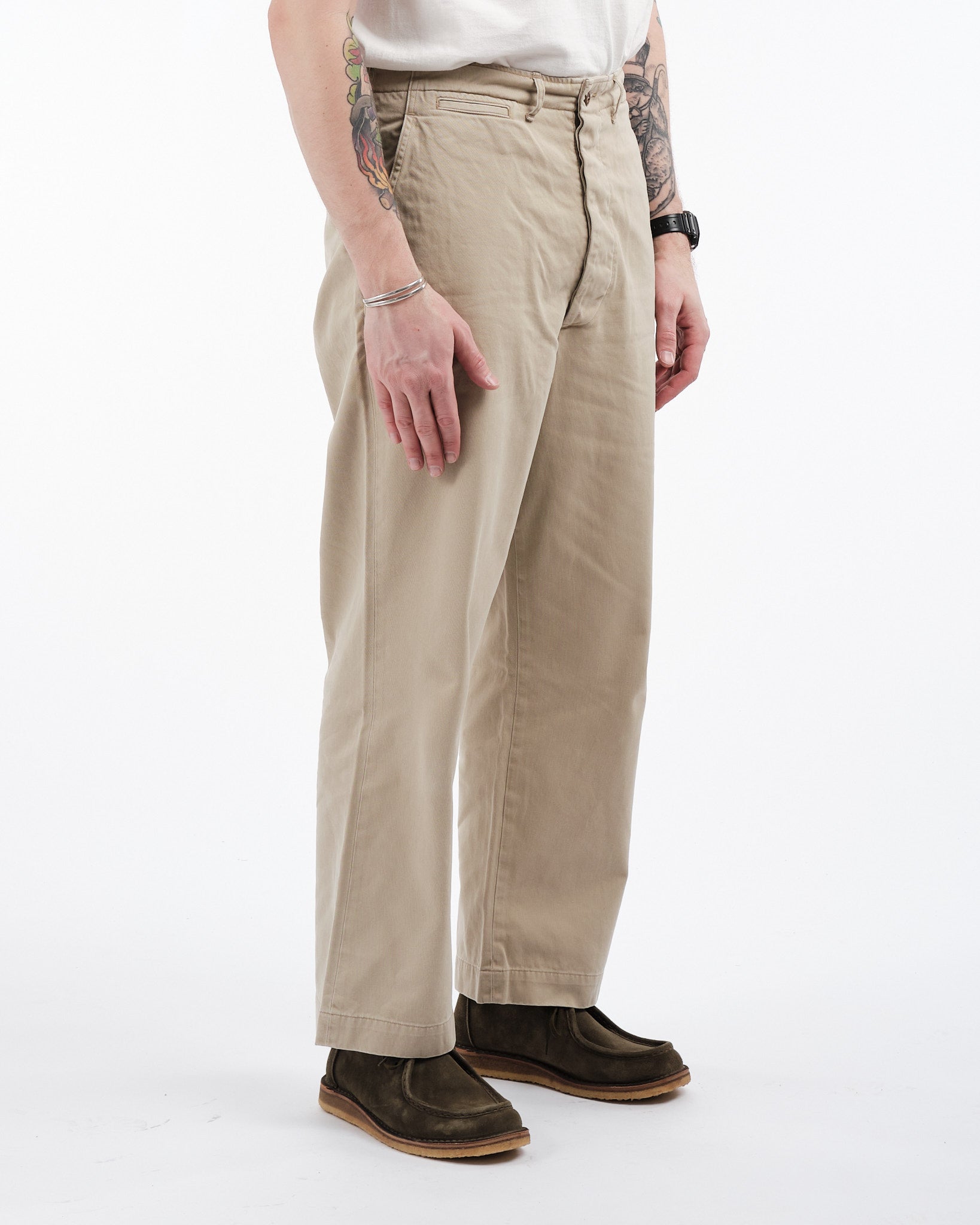 VINTAGE FIT ARMY TROUSERS KHAKI STONE WASH - Meadow